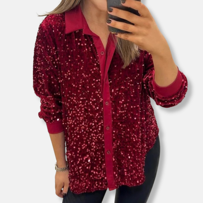 Loose Fit Women's Sequin Long Sleeve Party Top - Nocini