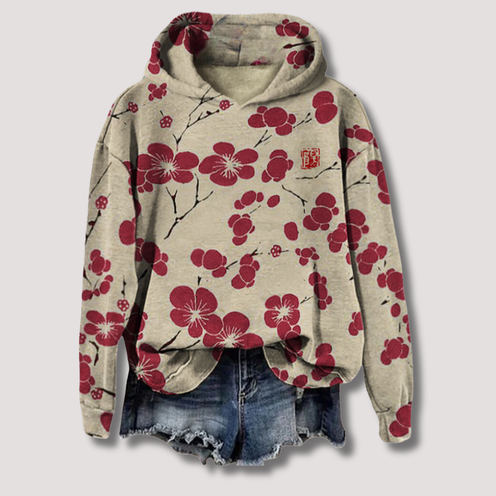 Comfy Floral Hooded Pullover Sweater