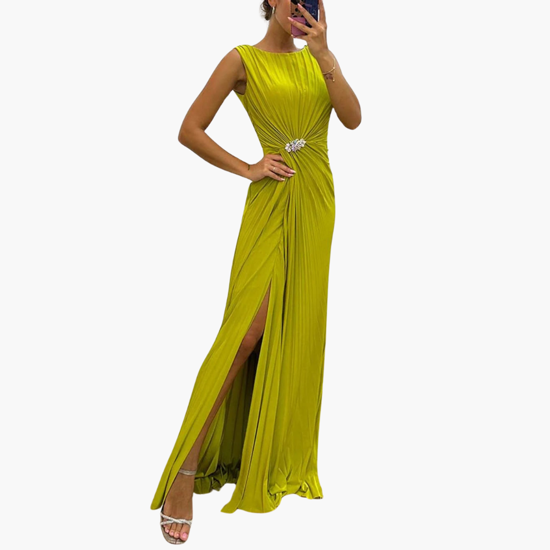 Flowy Long Dress with High Slit - Chic Women's Gown - Olytrend