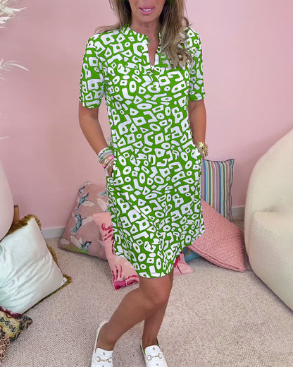 Summer V-Neck Dress with Pocket Detail - Olytrend