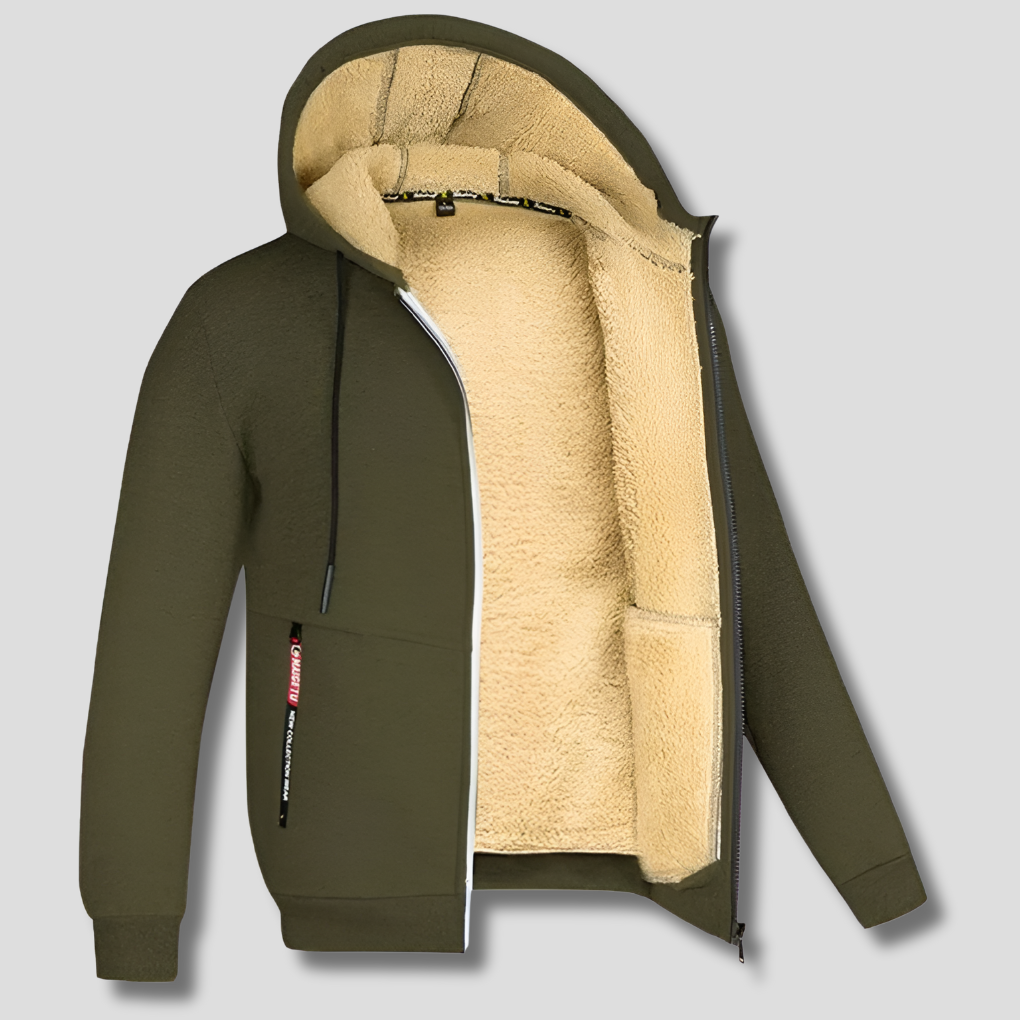 Warm Men's Fleece Jacket with Faux Fur Inside - Olytrend