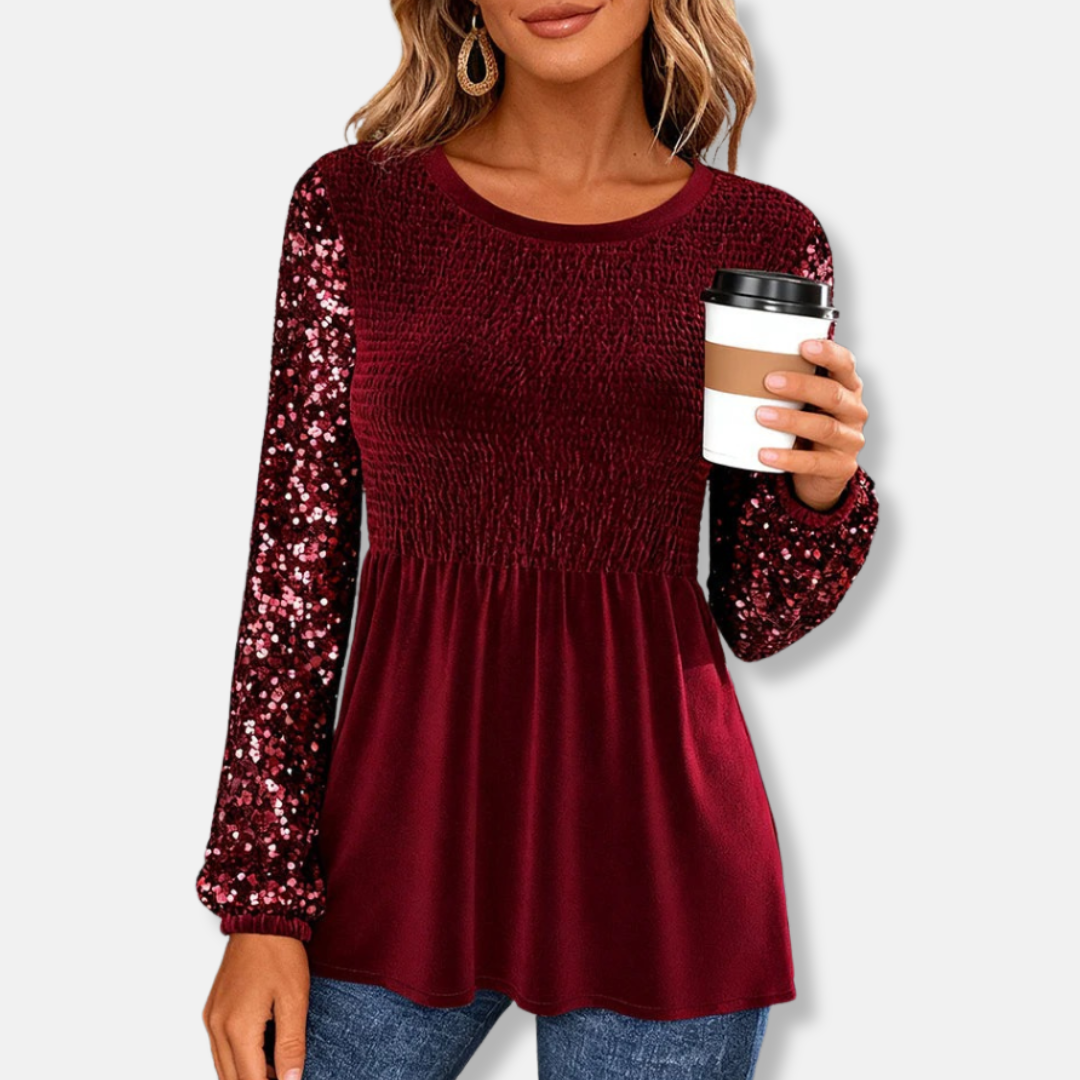 Women's Ruffled Sequin Blouse Top - Nocini