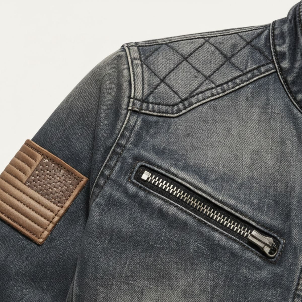 Classic Fit Mens Denim Jacket Zip Up Collar