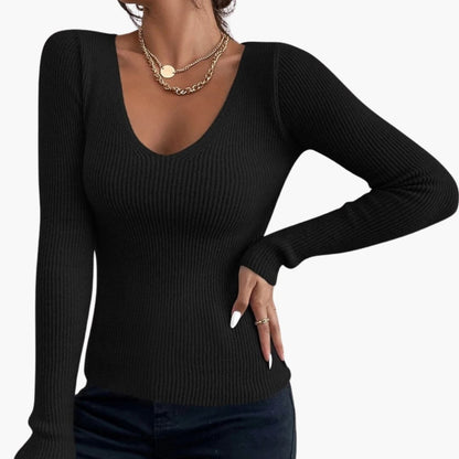 Ladies' V Neck Long Sleeve Jumper - Olytrend