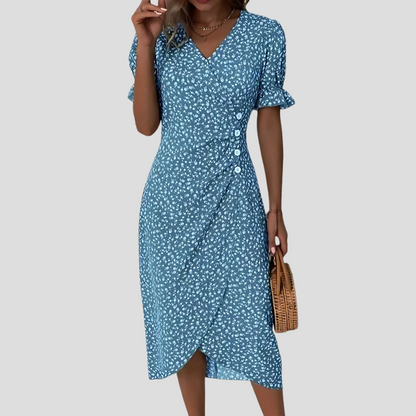 Ladies Fancy Flower Knee Length Dress - Olytrend