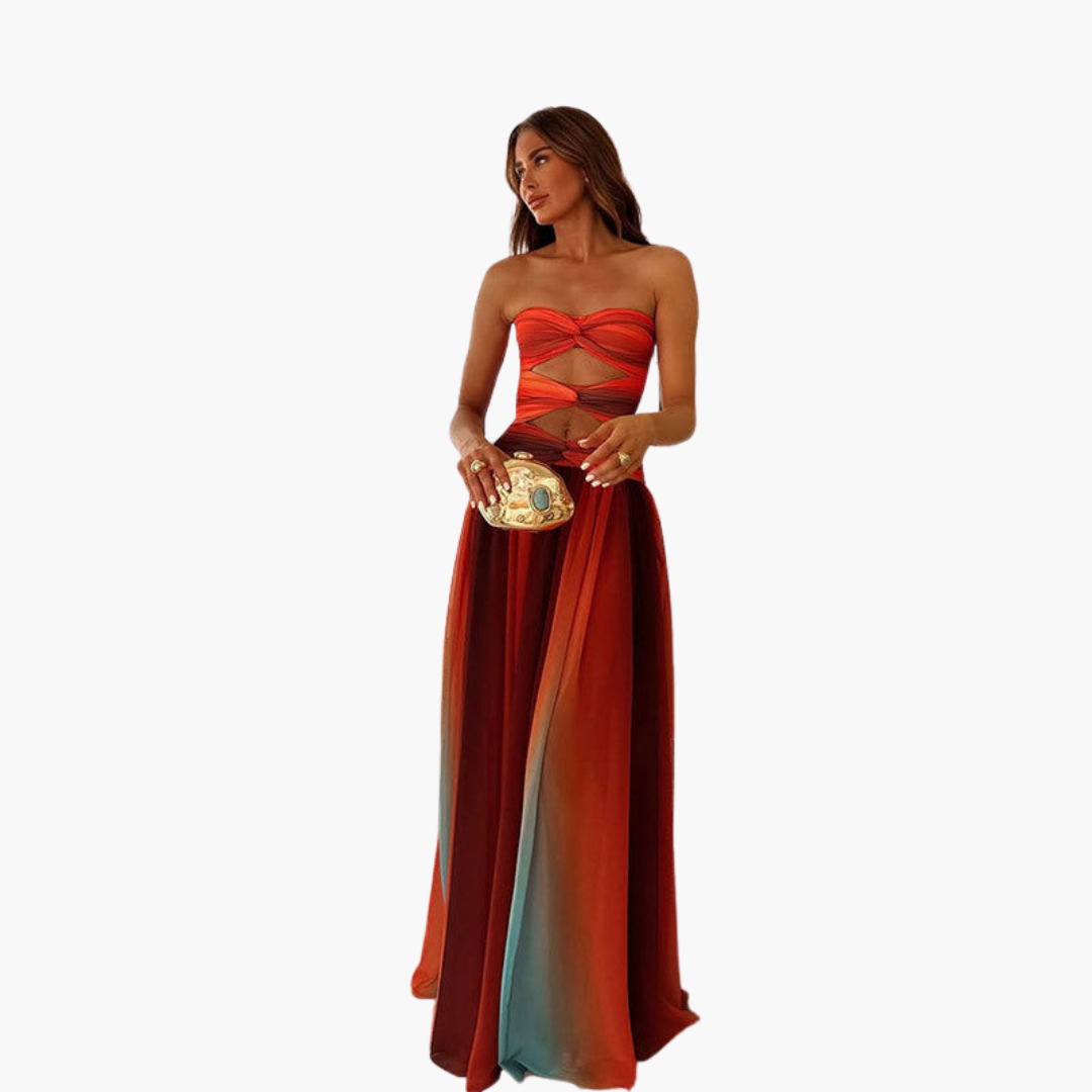 Vibrant Strapless Maxi Dress for Women - Ombre Effect - Olytrend