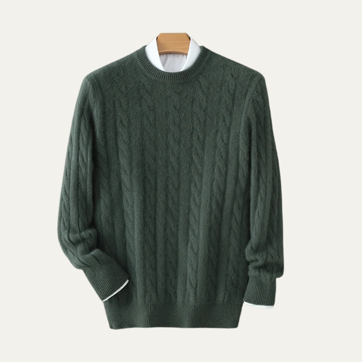 Soft Men's Cable Knit Cashmere Crew Neck Sweater - Nocini