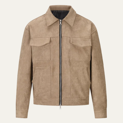 Men's Classic Brown Leather Biker Jacket - Nocini
