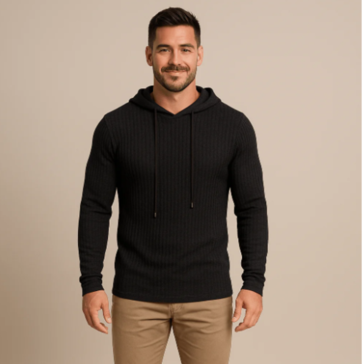 Slim Fit Men's Ribbed Hoodie Sweatshirt