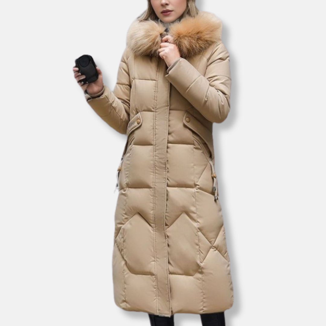 Slim Fit Quilted Parka Coat with Fur Hood - Nocini