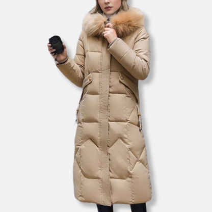 Slim Fit Quilted Parka Coat with Fur Hood - Nocini