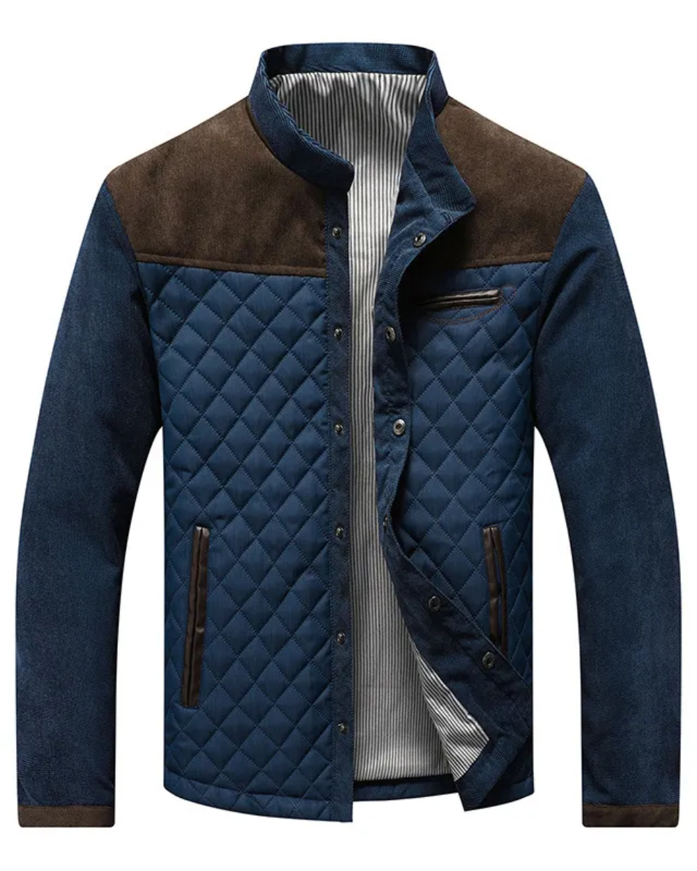 Warm Mens Quilted Snap Jacket with High Collar - Nocini