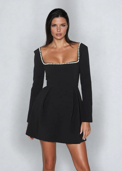 Classic Long Sleeve Pearl Evening Dress - Nocini