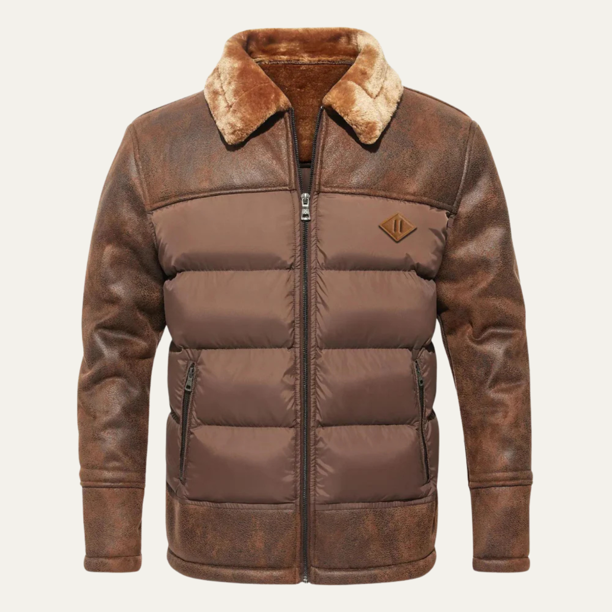 Warm Quilted Faux Leather Men's Winter Jacket - Nocini