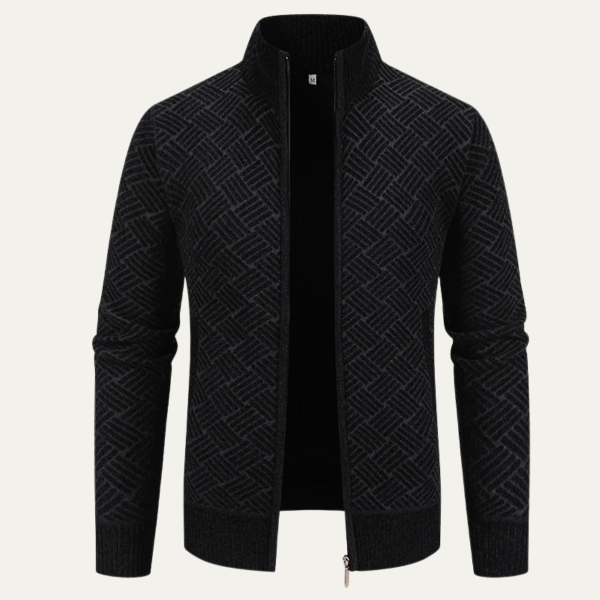 Classic Mens Knit Patterned Stand Collar Jacket - Nocini