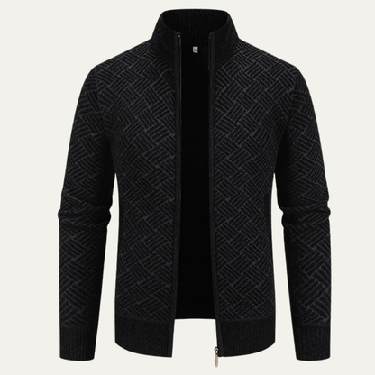 Classic Mens Knit Patterned Stand Collar Jacket - Nocini
