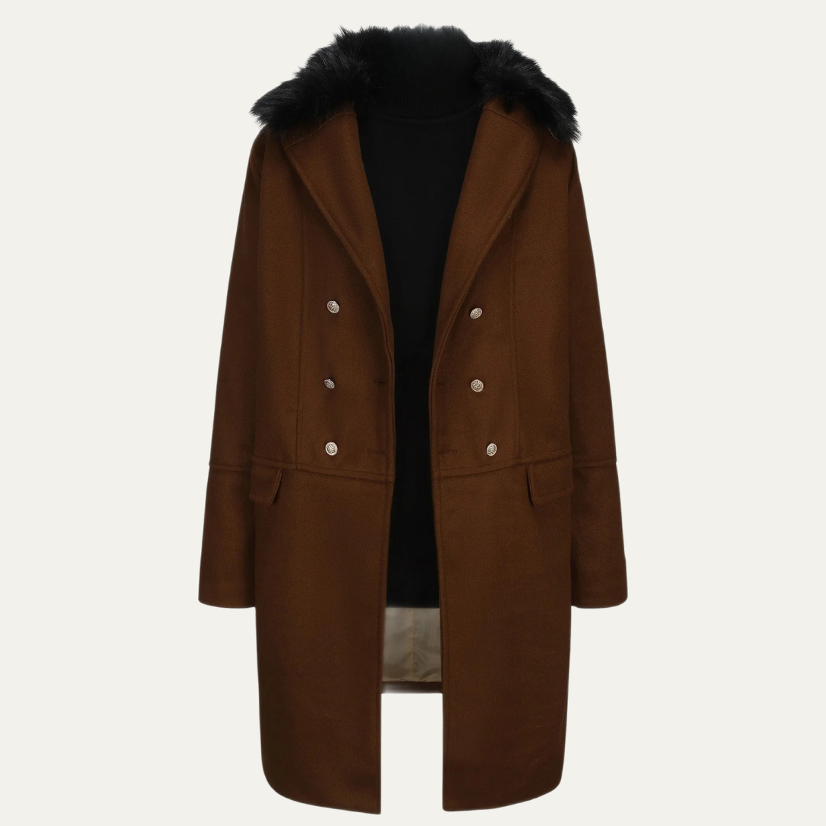 Luxury Men's Fur Trim Double Breasted Coat - Nocini