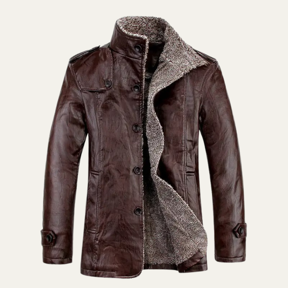 Warm Insulated Men's Leather Fleece Jacket