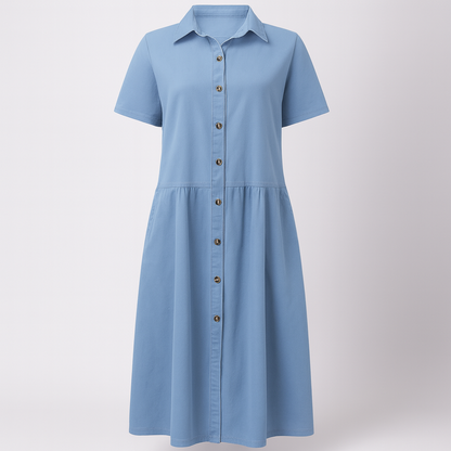 Casual Blue Jean Button Front Dress - Olytrend