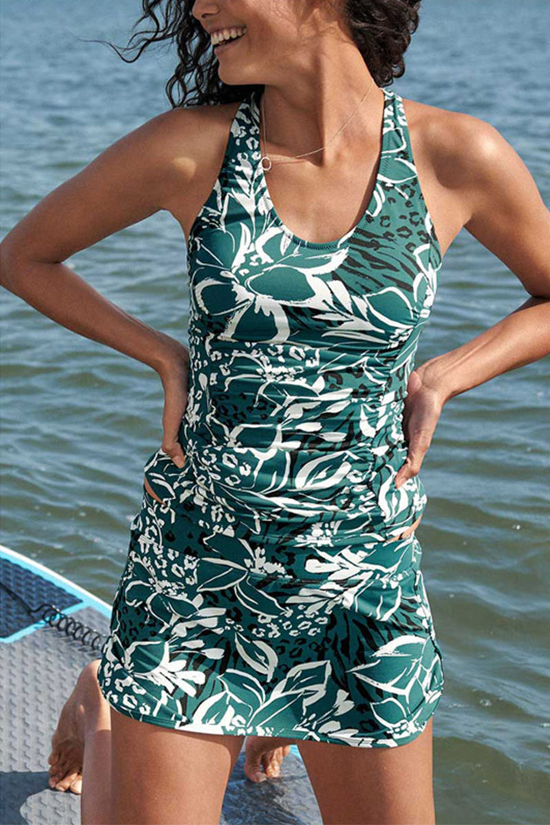 Women's Tankini Swimsuit - Comfort Fit - High Neckline - Floral Pattern - Nocini