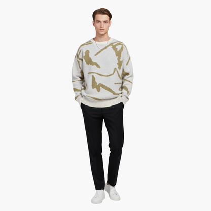 Men's Graphic Crew Neck Ribbed Sweater