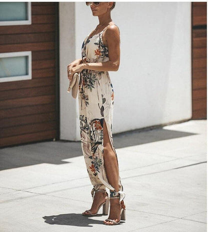 Flowy Summer Dress - Floral Print - Strapless Maxi Gown - Nocini