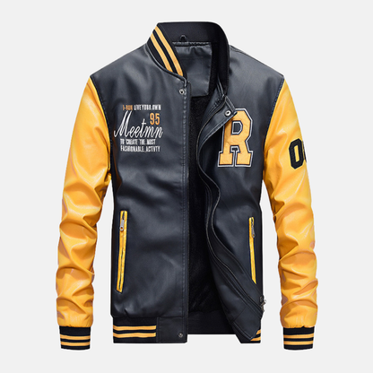 Men's Vintage Style Leather Baseball Jacket