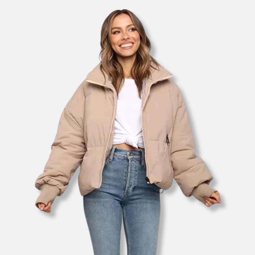 Warm Women's Short Puffer Coat with Ribbed Cuffs - Nocini