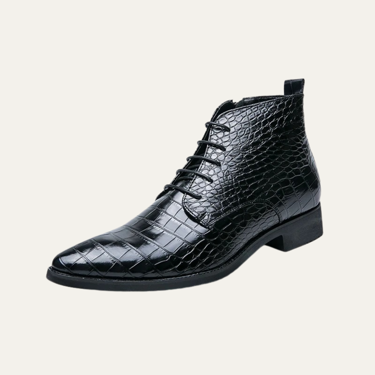 Men's Black Alligator Print Leather Ankle Boots - Nocini