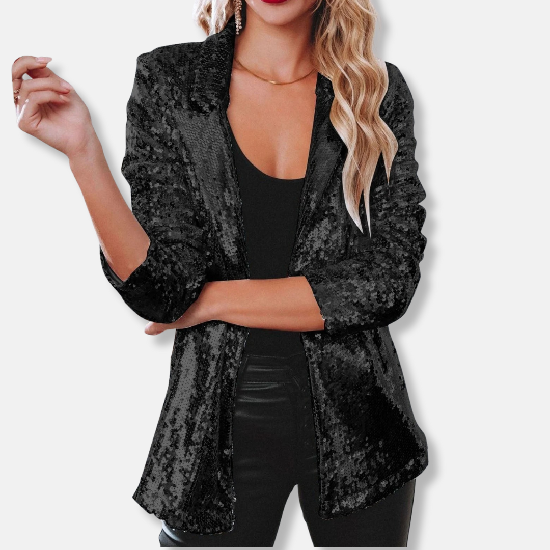 Glittering Sequin Trimmed Casual Blazer - Nocini