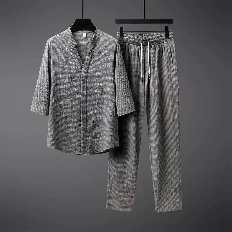 Relaxed Fit Cotton Men's 2-Piece Tracksuit Set - Olytrend