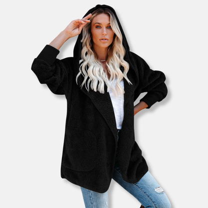 Cozy Women's Hooded Fleece Cardigan with Pockets - Nocini