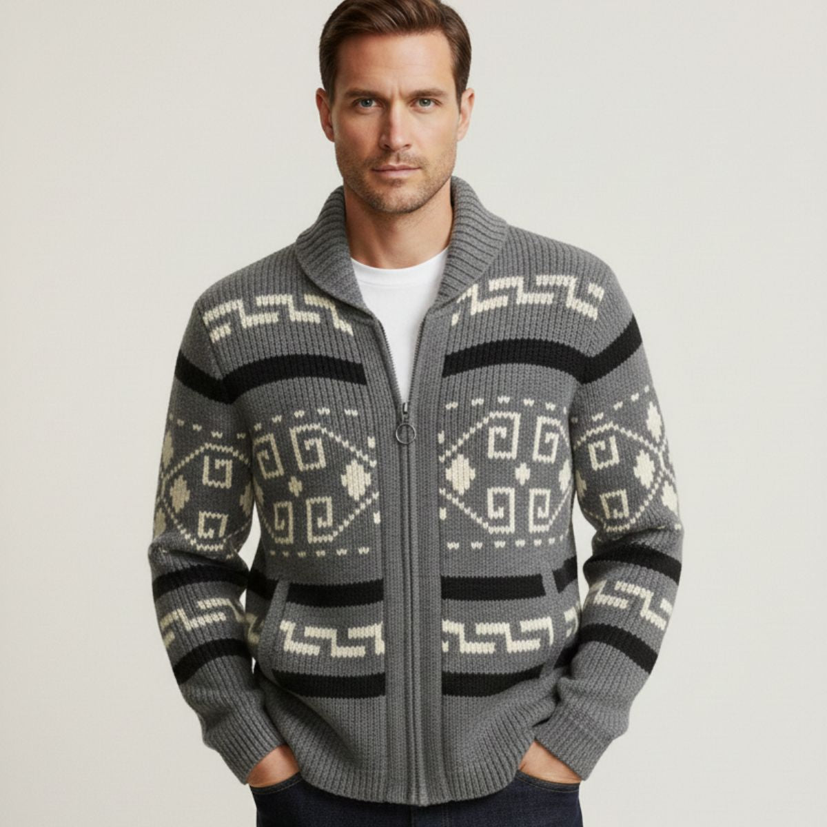 Classic Men's Chunky Knit Winter Cardigan