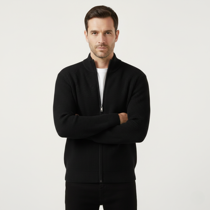 Men's Fashionable Crew Neck Zip Knit Sweater