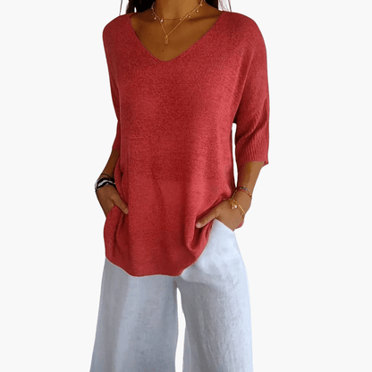 Relaxed Fit V-Neck Tee for Women - Olytrend