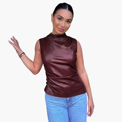 Synthetic Leather Womens Vest - Chic Sleeveless Style - Olytrend