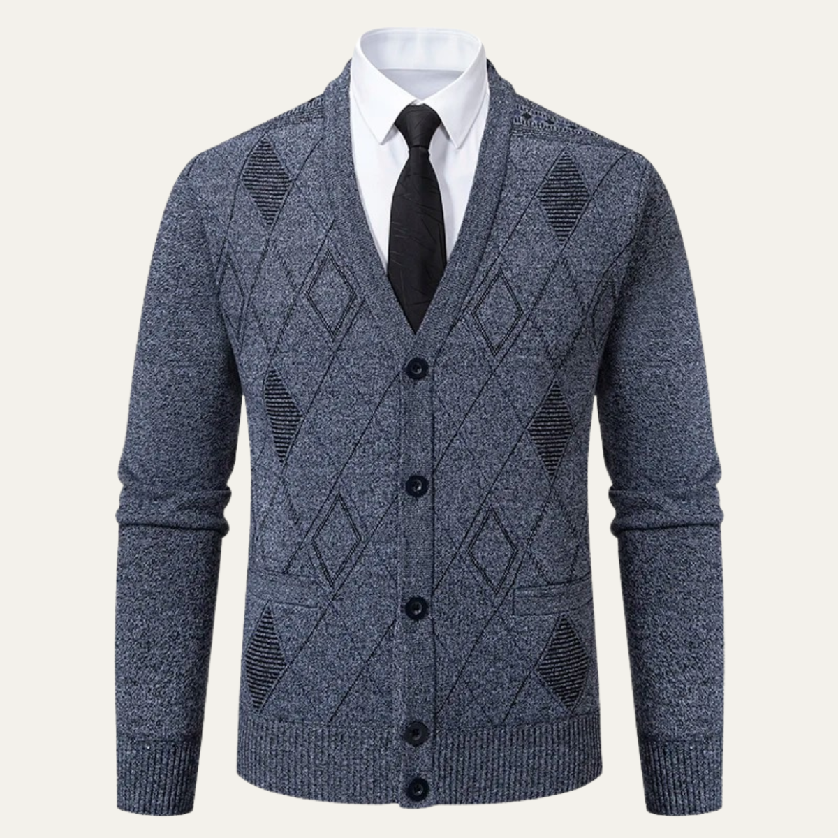 Warm Plaid V Neck Men's Fleece Cardigan Sweater - Nocini