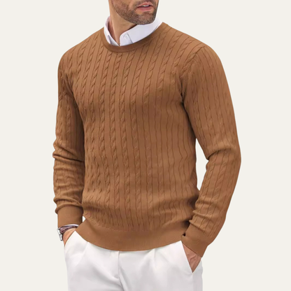 Cozy Mens Crew Neck Cable Knit Winter Sweater