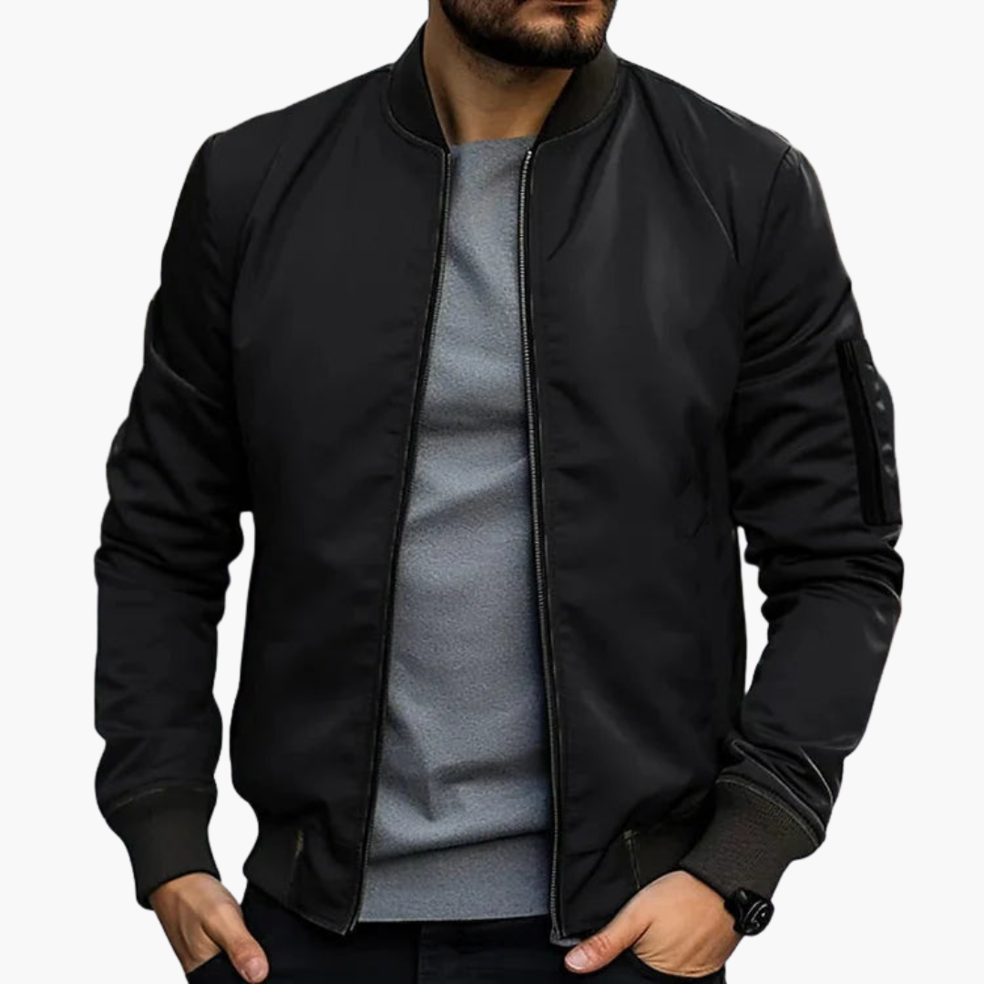 Men's Leather Flight Jacket with Zip Pockets - Olytrend