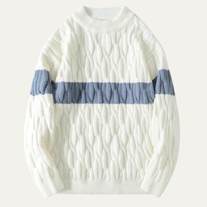 Stylish Men's Soft Cable Knit Sweater with Contrast Stripe - Nocini