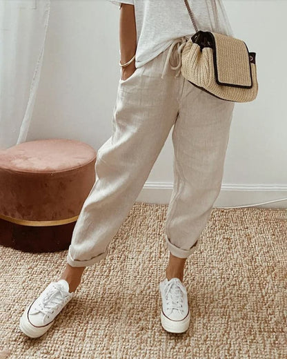 Comfy Women's Linen Pants with Elastic Waist - Nocini