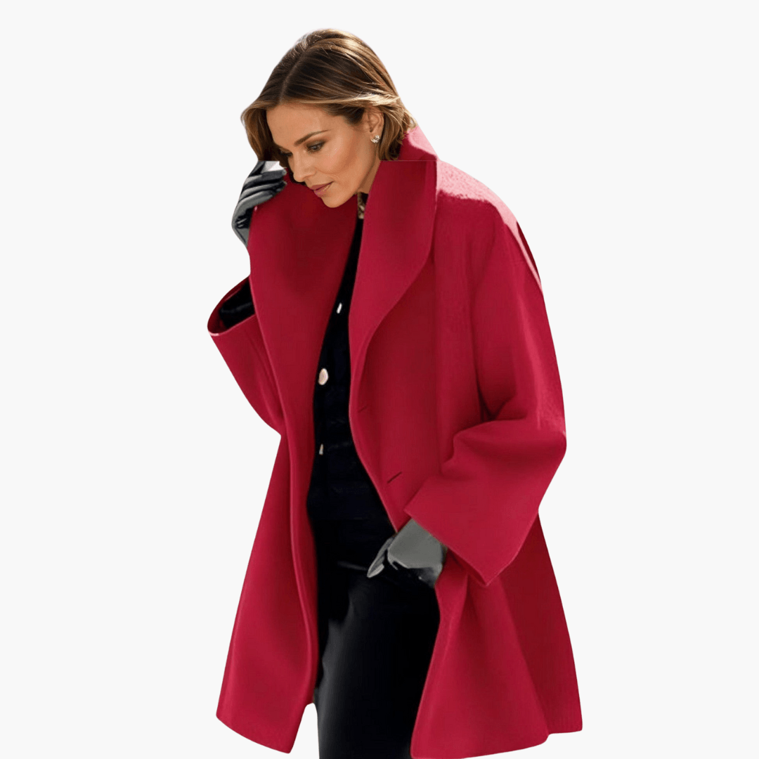 Ladies Red Coat with Oversized Collar and Full Sleeves