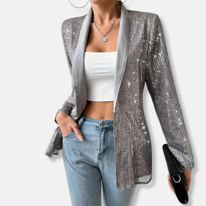Glittering Open Front Short Blazer - Nocini