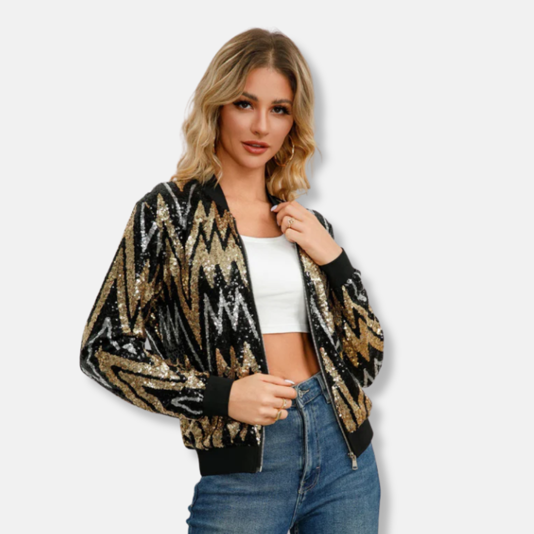 Glittering Chevron Womens Bomber Jacket - Nocini