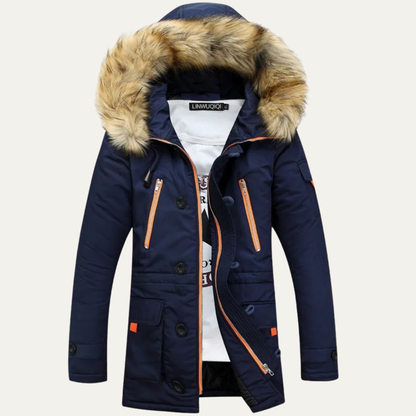 Warm Men's Faux Fur Lined Parka Coat Jacket - Nocini