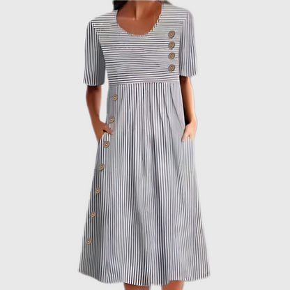 Casual Button Front Stripe Dress