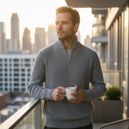 Classic Men's Quarter Zip Knitted Casual Sweater