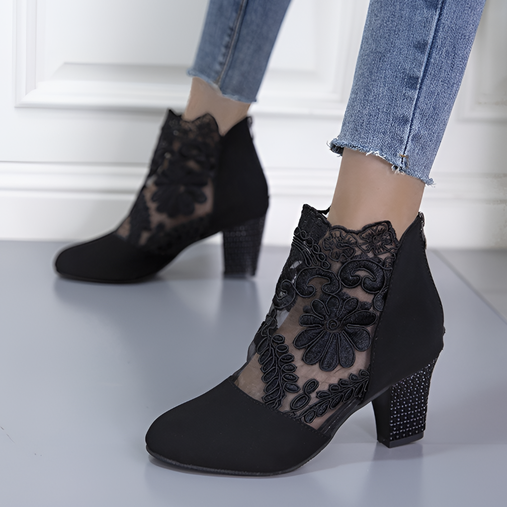 Decorative Floral Pattern High Heel Shoes - Olytrend
