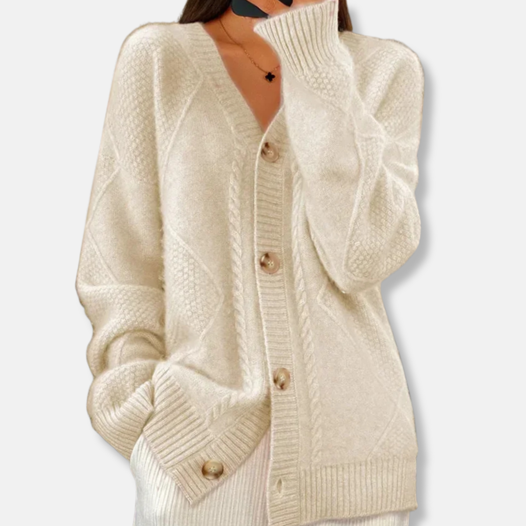 Casual Open Front Cable Knit Cardigan - Nocini