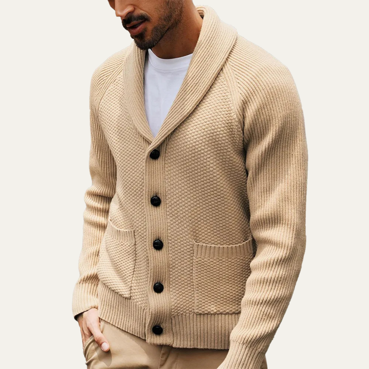Classic Men's Crew Neck Knit Sweater with Pockets